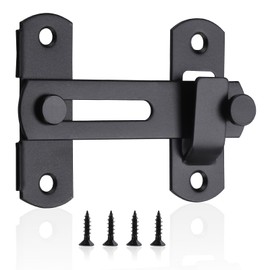 UIHRLM Black Flip Sliding Door Lock 180 Degree, Heavy Duty Stainless Steel Barn Door Latch, Adjustable Safety Gate Bolt with Screws for Garden Bathroom Garage Cabinet Windows Security