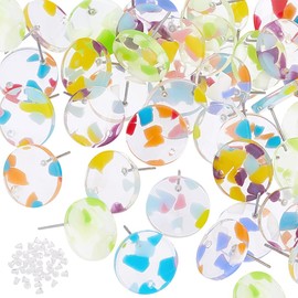 PH PandaHall 40pcs Acrylic Round Stud Earrings Colorful Circle Disc Earring Studs 16mm Round Earrings Botton Earring Posts with Plastic Ear Backs for Women DIY Jewelry Findings