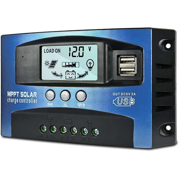 100A MPPT Solar Charge Controller, 12V/ 24V Solar Panel Battery Intelligent Regulator with Dual USB Port, LCD Display and Timer Setting ON/Off Hours