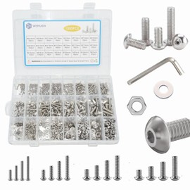 WZHUIDA 1080 Pieces M2 M3 M4 M5 Hex Socket Screws and Nuts and Washers Assortment Stainless Steel Rounded Head Screws with Nuts Assortment Kit with 4 Wrenches
