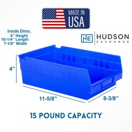 Hudson Exchange 12 x 8 x 4" (12 Pack) Plastic Nesting Storage 12” Shelf Bin Container - 15 lb Capacity, Blue