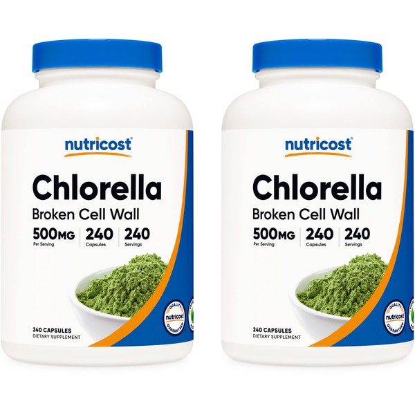 Nutricost Chlorella Capsules (2 Bottles) 500mg, 240 Capsules Per Bottle