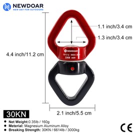 NewDoar Swing Swivel,40KN CE Certified Micro Rotator Swivel Device for Swing Aerial Dance/Yoga/Swing/Hanging Hammock/Rock Climbing Tree Arborist(Red/Black)