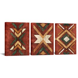 LevvArts Aztec Wall Decor Native American Navajo Tribal Painting Vintage Western Home Decor Southwestern Boho Bedroom Bathroom Living Room Decorations (Red)