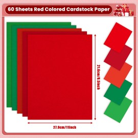 gisgfim 60 Sheets Christmas Red Green Construction Paper Cardstock 8.5 X 11, 5 Assorted Colors Card Stock Printer Scrapbook Paper 65lb/180gsm for DIY Holiday Craft Arts Embossing Printing Invitations