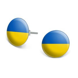 Ukraine Country Flag Novelty Silver Plated Stud Earrings