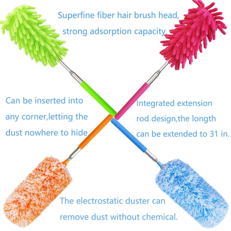 4 pcs Extendable and Washable Microfibre Feather Duster,13" to 30"