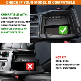 TACOBRO Center Console Organizer Compatible with 2015-2020 Ford F150 Accessories F250/350/450 SuperDuty (2017-2022) and Expedition (2018-2024) Armres Insert Tray, Full Console w/Bucket Seats ONLY