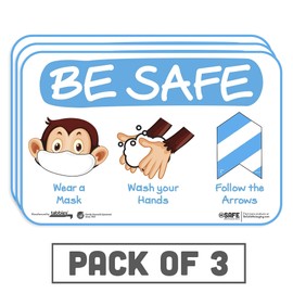 tabbies BeSafe Messaging "Be Safe, Wear a Mask, Wash your hands, Follow the Arrows", 3-Pack 9"x6", Repositionable Kids Education Safety Signs, Perfect for Most Surfaces (29506)