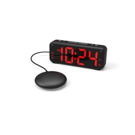 PROFI VIBRATION Uhr Tischuhr XXL Display Senioren vibrierender Wecker Vibrationsalarm, 2 Alarmzeiten einstellbar + Vibrationskissen fürs Bett für Hörgeschädigte, Senioren + Tiefschläfer (schwarz)