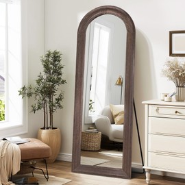 ABSWHLM Solid Wood Full Length Mirror - 65"x22" Arched Floor Mirror, Free Standing & Wall Mounted - Elegant Design for Bedroom, Dressing Room, Hallway, Brown