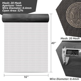 AMZDEPOT 16x40 Inch Wire Mesh Roll, 20 Mesh Stainless Steel Mesh, Never Rust Sturdy Metal Mesh Screen for DIY Projects, Vent, Cage, Garden, Window Screen, Filter Mesh