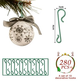Scettar 280 Pcs Christmas Tree Bauble Hooks,Mini S-Shaped Christmas Tree Decoration Hooks，Plastic Christmas Tree Ornament Hangers, Christmas Ornament Hooks for Hanging Xmas Tree Decoration,Green