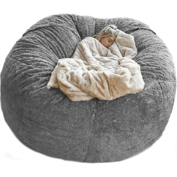 Kisoy Giant round Faux Fur Bean Bag Chair Cover -
