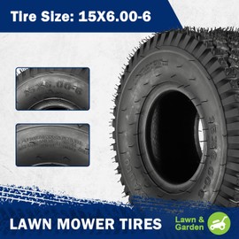 MaxAuto FOX V1 Lawn Mower Tires 15x6.00-6 Front & 18x9.50-8 Rear Tire, for Lawnmowers, Riding Lawn Mower, Lawn Tractor, 4 Ply Tubeless Tire, Set of 4