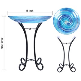 MUMTOP Outdoor Glass Birdbath with Metal Stand for Lawn Yard Garden Decor,18” Dia/21.65 Height
