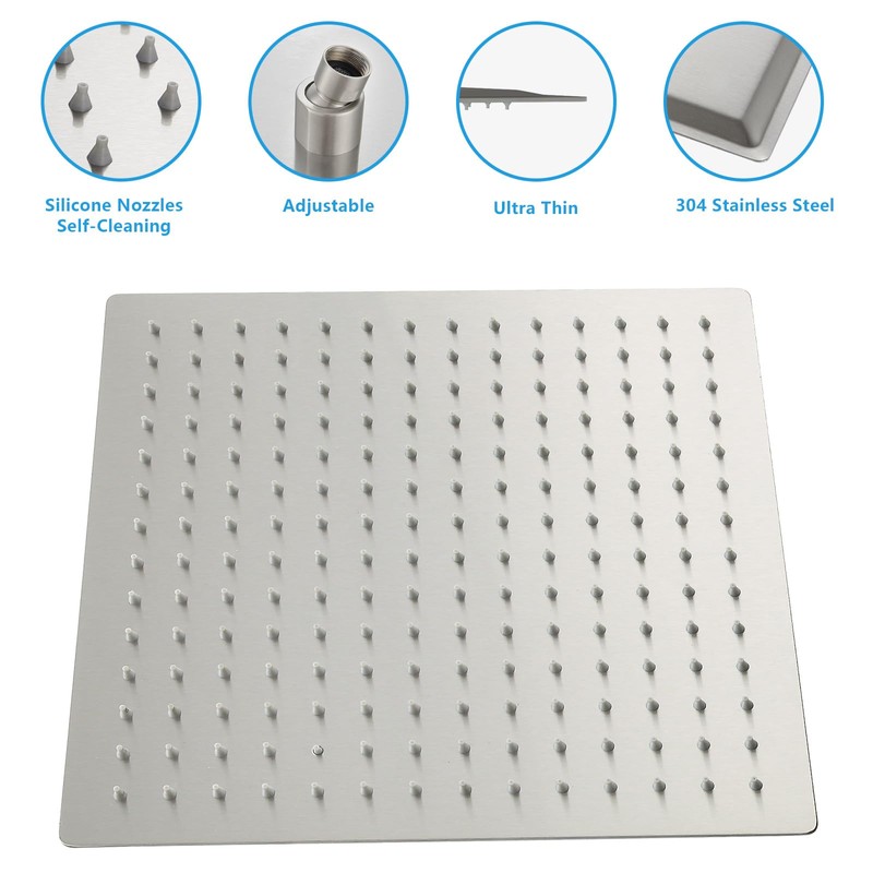 Lordear 16 Inch Shower Head Rainfall Solid Square Ultra Thin