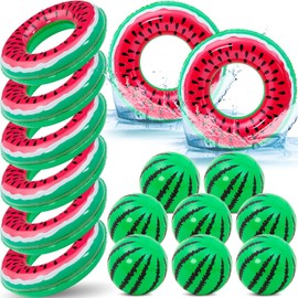 Lewtemi 16 Pcs Fruit Pool Floats Watermelon Swimming Rings Watermelon Beach Balls Inflatable Pool Floaties Inflatable Tubes Floaties Toys Hawaiian Beach Summer Tropical Party for Adult