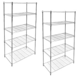 Simple Deluxe Heavy Duty 5-Shelf Storage Shelves, 1750Lb Loading Capacity, 35.43" W x 17.72" D x 70.87" H Adjustable Shelving Unit with Wheels, Chrome, 2 Pack