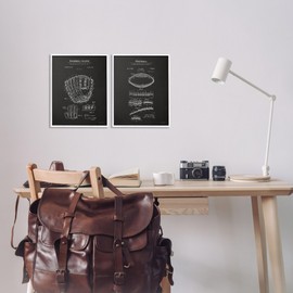 Stupell Industries Football Baseball Glove Patent 2 pc Framed Giclee Wall Art Set Design by Susan Ball, White Framed, 11 x 14