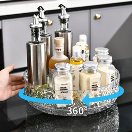 CHIRISEN 360° Rotating Makeup Organizer Perfume Lazy Susan Trunable Cosmetics Organizers for Vanity, Spinning Skincare Storage for Dresser and Bathroom Countertop (Clear)