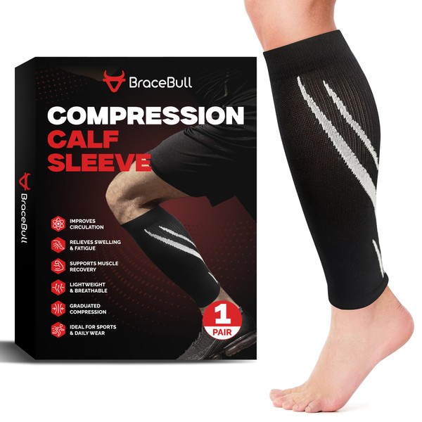 BraceBull Calf Compression Sleeves for Men & Women (1 Pair),