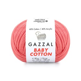 2 Pack (Skein) Gazzal Baby Cotton, 60% Cotton 40% Acrylic, Each Ball 1.76 Oz (50g) / 180 Yards (165m), DK- Worsted, Knitting Yarn, Amigurumi Yarn, Baby Yarn, 3435