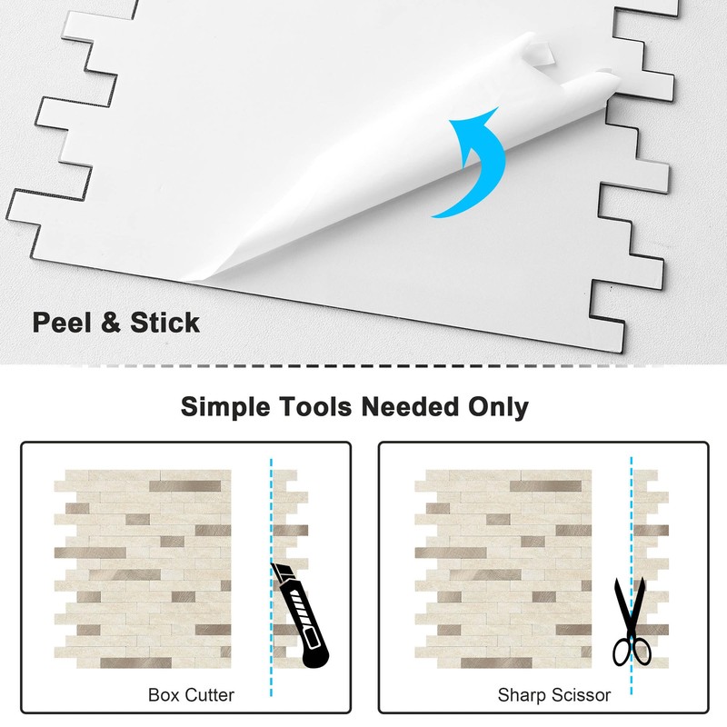 BeNice Marble Peel and Stick Backsplash Stick Tiles Subway Beige