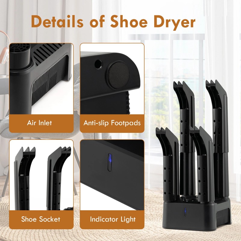 Costway 4 Shoe Electric Dryer W/ Timer, Fan For Boot