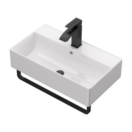 Lofeyo Vessel Sink 21"x12" Rectangle Vessel Sink With Black Faucet And Black Drain Combo Bowl Sink Bathroom Vessel Sink Wall Mounted Rectangular White Farmhouse Lavatory Vanity Sink Basin