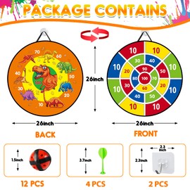 26 Inches Kids Dart Board Set,Montessori Toy Dinosaur Theme Double Sided with 12 Sticky Balls,Indoor Outdoor Party Games Toys Gifts for 3 4 5 6 7 8 9 10 11 12 Year Old Boy Girl and Adult