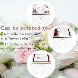 JYCMMFC - Caja de anillos de rosas que gira 360° de terciopelo para bodas, día de San Valentín, día de la madre, regalos de Navidad, decoración de flores artificiales para regalos románticos para mujeres y ella (blanco puro)