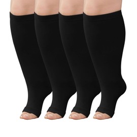 Plus Size Compression Socks: Wide Calf Compression Stockings for Men Women - Up to 7X Large 20-30 mmHg Compression Hose for Pregnancy Travel Running Nurses XL Black