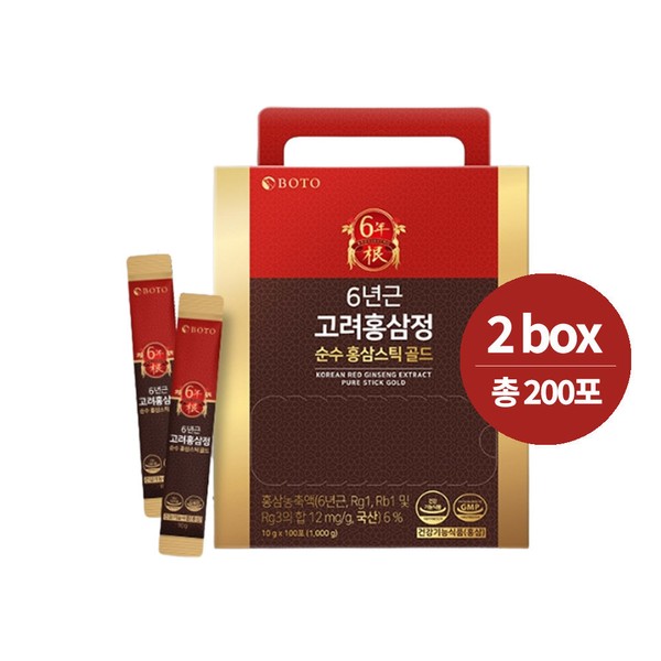 Botu 6-year-old Korean red ginseng extract, pure red ginseng stick gold 10g, 100 packets / 보뚜 6년근 고려홍삼정 순수 홍삼스틱 골드 10g 100포 X 2박스 (총 200포 실속형)