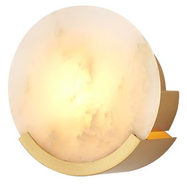 VANZARLA Gold Modern Wall Sconces for Bathroom, 1-Light Alabaster Sconce Wall Light Fixture for Bedroom, Unique Sconce Lighting for Living Room, 1 Pack