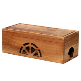 Wood Cable Management Box - 15.8" (L) x 6" (W) 5.5" (H) Acacia Wood Cable Hider Box, Cord Hider with Magnet Design & Outlet Hole, Power Strip Surge Protect & Organizer for Home Office Kitchen TV Wires