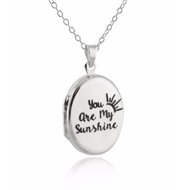 FashionJunkie4Life Sterling Silver You Are My Sunshine Engraved Locket Necklace, 18" Cable Chain