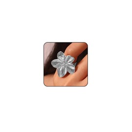Gold Flower Ring for Women Non Tarnish Adjustable Statement Rings for Women Gold Plated Flower Rings for Women Chunky Jewelry (Silver)