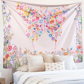 Jhdstore Large Butterfly Tapestry Wall Hanging Botanical Flowers Tapestry for Bedroom Aesthetic Room Decor Floral Wall Tapestry 60" X 80"