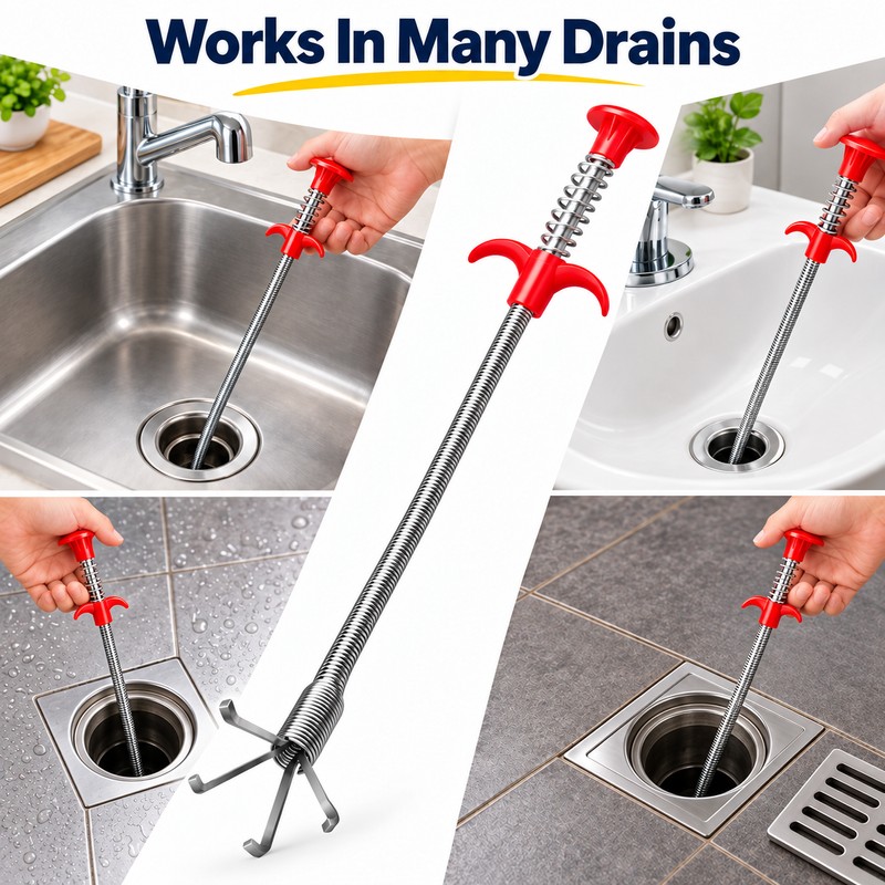 60cm Flexible Drain Snake with 4-Claw Grabber – Spring-Loaded Pipe