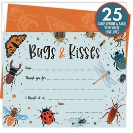 Koko Paper Co Bugs and Kisses Insect Thank You Cards | 25 Flat Note Cards and Envelopes | Printed on Heavy Card Stock.