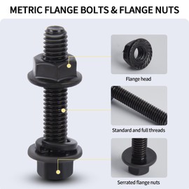 Gternity 292PCS M6 M8 M10 Flange Bolts Nuts Assorted Hex Flange Bolts Metric Bolt Assortment, Full Coarse Thread Hex Cap Flange Frame Bolts & Flange Serrated Nuts and Washers Kit