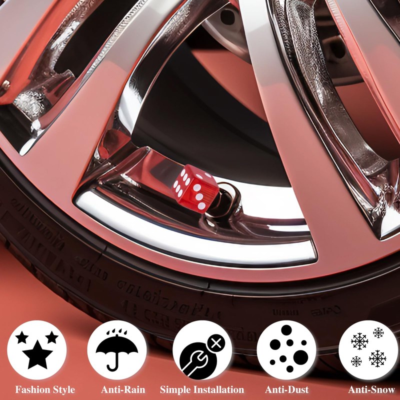 MEAJOO 4PCS Dice Shape Tire Valve Stem Caps, Universal Copper