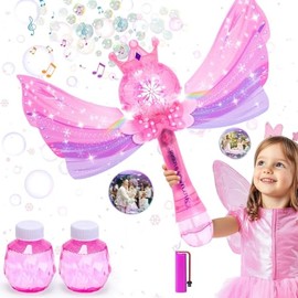 EagleStone - Varitas de burbujas princesa para niños, máquina de burbujas para niños pequeños, juguetes de burbujas con luz LED y música con 1 batería de iones de litio, juguetes de Pascua y