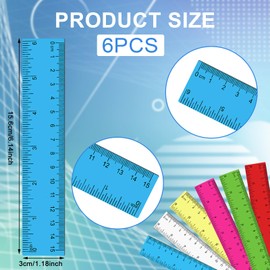 Mabor 6 Pcs Clear Ruler 6 inch Ruler Plastic, Small Ruler for Journaling Colorful Practical Prizes for Students,Plastic Ruler Rulers for Kids 6 inch Rulers Pocket Ruler Mini Ruler Classroom Office