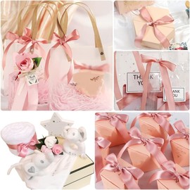 Rose Gold Ribbon, Rose Pink Satin Fabric Silk Ribbon for Hair Bows Making, Floral Bouquets, Wreaths, DIY Sewing Projects, Wedding (Pink, One Size)