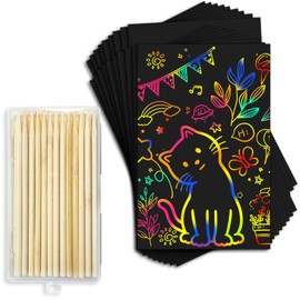 Cityrosy Scratch Art for Kids 80 Rainbow Scratch Paper Sheets (6.6"x4.3") with 40 Bamboo Stylus Pens - Scratch Off Paper Arts and Crafts Supplies for Classroom, Party, Travel,Games