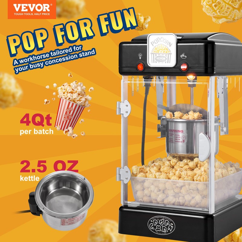 VEVOR Popcorn Maker, 300W Popcorn Popper Machine, 2.5 Oz Kettle