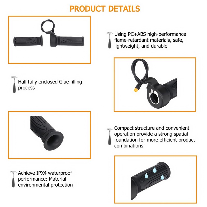 EBike Full Twist Throttle, 3 Pin EBike Throttle Grip with