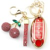 Rayslesan Sparkly Key Fob Cover with Cherry Keychain, Bling TPU Smart Key Case for Women, Compatible with Nissan Altima Armada Maxima Murano Pathfinder Rogue Sedan Sentra Versa (5-Button, Gold Red)